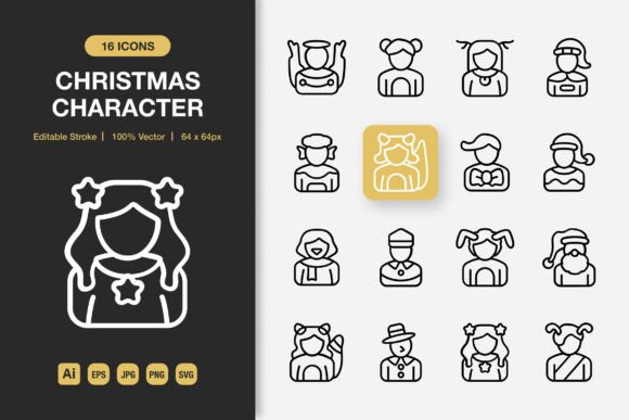 Christmas Character Outline Icons: A Minimalist Design Asset for Modern Workflows
