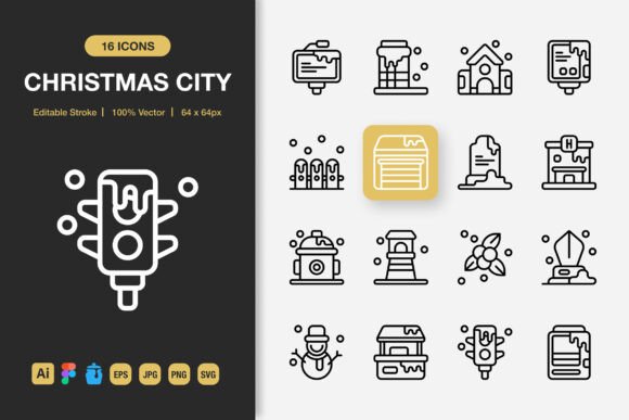Christmas City Outline Icons: A Practical Evaluation for Design Projects