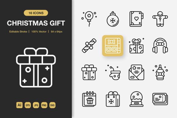 Christmas Gift Outline Icons