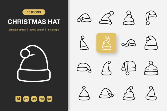 Christmas Hat Outline Icons for Every Project