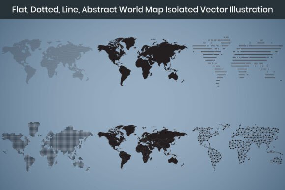 Flat, Dotted, Line World Map Vector