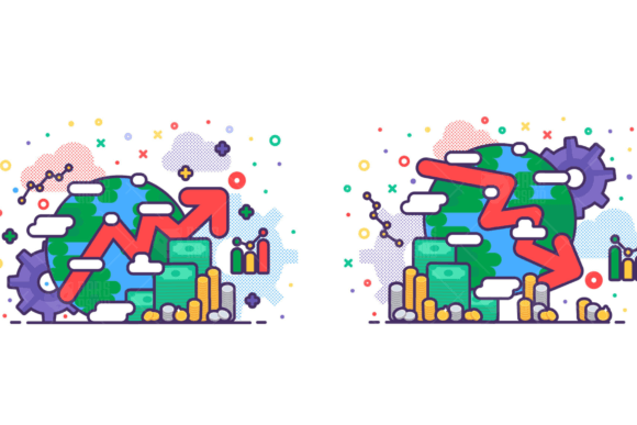 Global Crisis and Economic Expansion: Visualizing Contraction and Growth Through Vector Illustration