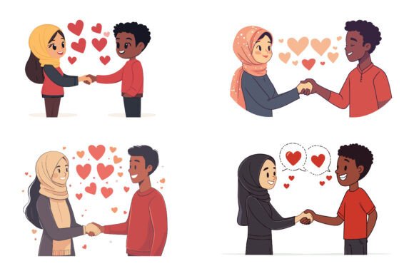 Set of Kissing Young Couples: Practical Illustrations for Modern Creators