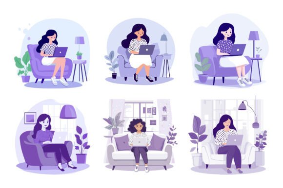 Young Woman Works at Home
